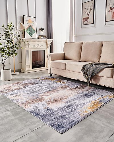Zara Contemporary Washable Super Soft Area Rug with Abstract Design Gray/Brown/Rust by Amazing Rugs