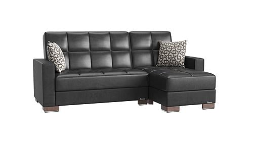 Armada Classic Black PU 15 Sectional Sofa Sleeper by Casamode