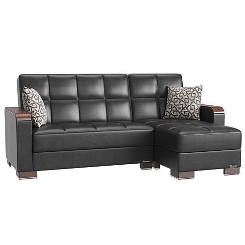 Armada X Black PU 315 Sectional Sofa Sleeper by Casamode
