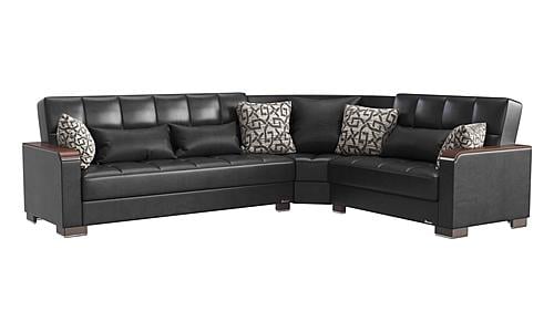 Armada X Black PU 315 Corner Sectional Sofa Sleeper by Casamode