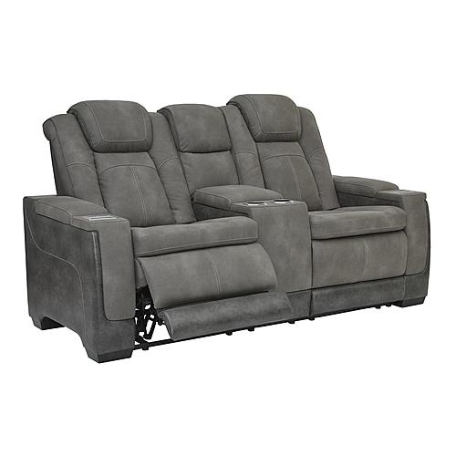 Next-Gen DuraPella Performance Fabric Dual Power Reclining Loveseat w/Console - Two-Tone Slate by Ashley Furniture