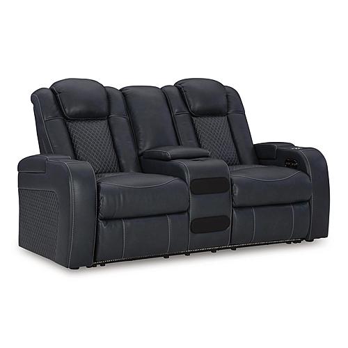 Fyne-Dyme Dual Power Reclining Loveseat w/Console - Sapphire by Ashley Furniture