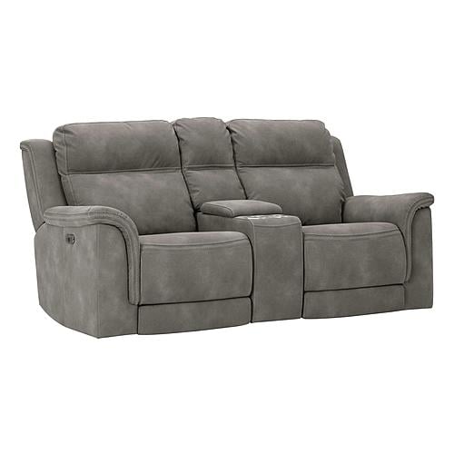 Next-Gen DuraPella Performance Fabric Dual Power Reclining Loveseat w/Console - Slate by Ashley Furniture