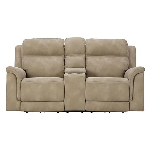 Next-Gen DuraPella Performance Fabric Dual Power Reclining Loveseat w/Console - Sand by Ashley Furniture