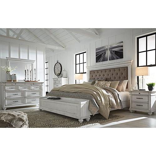 Kanwyn White Upholstered Bedroom Set w/Storage Bench by Ashley Furniture
