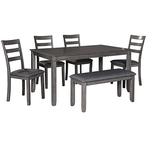 Bridson Gray Dining Table & Upholstered 4 Chairs, Dining Bench Set by Ashley Furniture