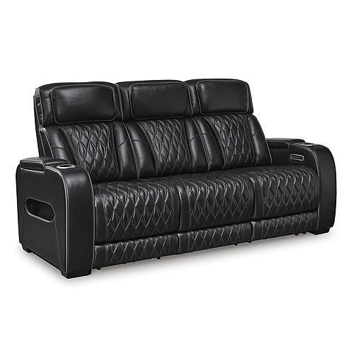 Boyington Power Reclining Sofa w/Adjustable Headrest - Black by Ashley Furniture