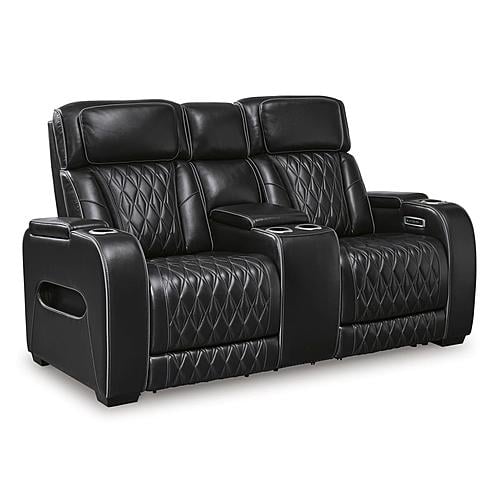 Boyington Dual Power Leather Reclining Loveseat w/Console - Black by Ashley Furniture