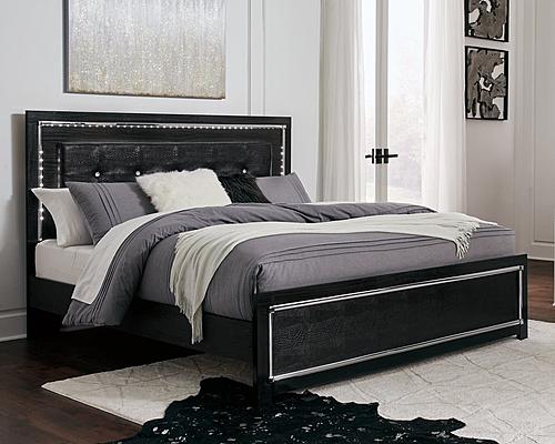 Kaydell - Black - Upholstered Panel Bedroom Set & Roll Slats by Ashley Furniture