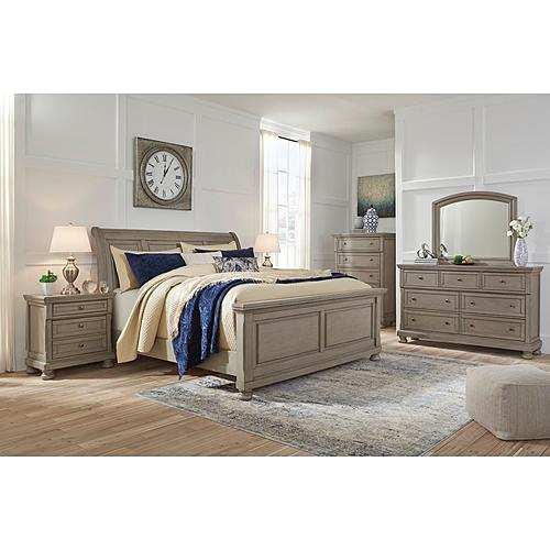 Lettner - Light Gray - Sleigh Bedroom Set by Ashley Furniture