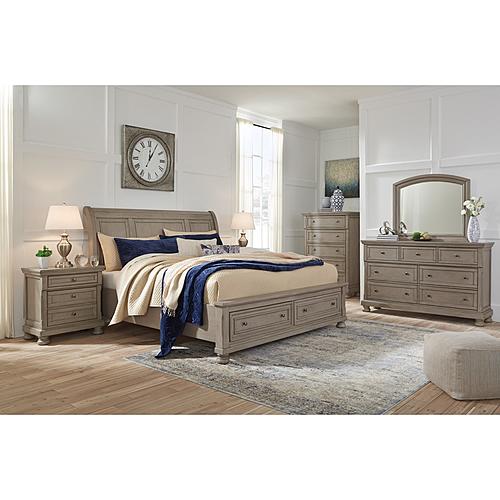 Lettner - Light Gray - Sleigh Bedroom Set w/2 Storage Drawers by Ashley Furniture