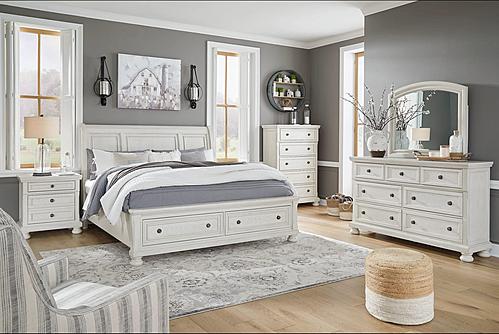 Robbinsdale - Antique White - Sleigh Bedroom Set w/2 Storage Drawers by Ashley Furniture