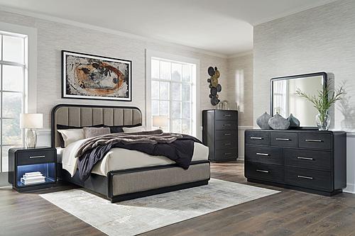 Rowanbeck - Gray / Black -Upholstered Panel Bedroom Set by Ashley Furniture