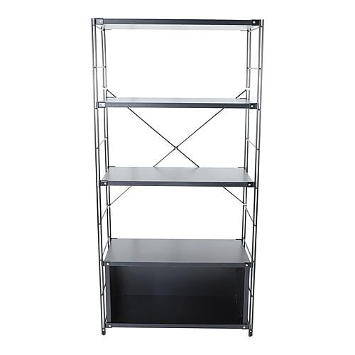 Brentwood Etagere Bookcase with Black Powder Coated Steel Frame and Melamine Board Shelves, Black by LeisureMod