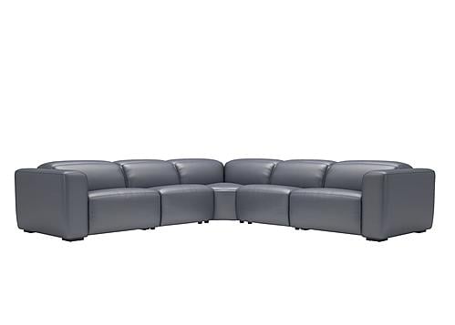 Franklin NL5100 Slate Blue Leather 6-Piece Sectional w/3 Power Headrest by BH Furniture