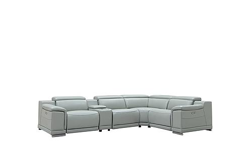 Hartley 7376 Light Gray Leather 6-Piece Sectional w/3 Power Recliners by BH Furniture