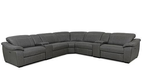 Haven 2098 Dark Gray Leather 6-Piece Sectional w/3 Power Recliners by BH Furniture