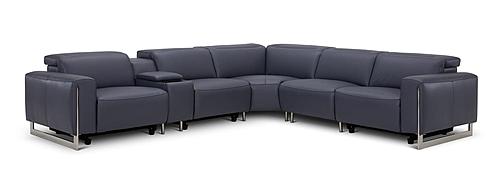 Hudson NL5100 Slate Blue Leather 6-Piece Sectional w/3 Power Recliners by BH Furniture