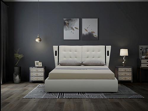 Milan M1233 White Full Leather Upholstered Platform Bed by BH Furniture