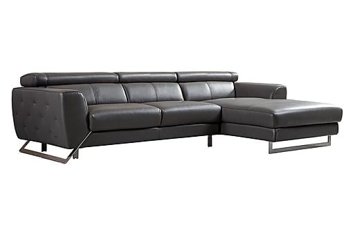 S266 L225 Gray Thick Leather Sectional w/Motion Headrests by BH Furniture