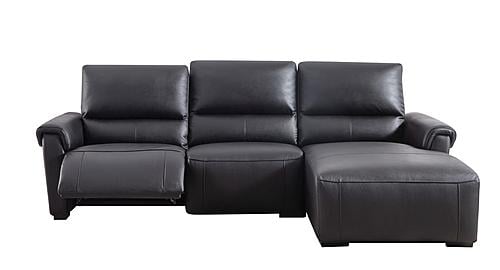 S275 L208 Black Thick Leather Sectional w/Electric Recliner by BH Furniture