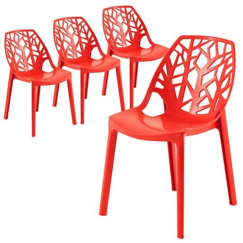 Modern Cornelia Dining Chair, Set of 4, Solid Red by LeisureMod