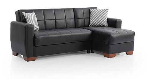 Barato Leather Convertible Lounge Sectional w/Storage - Black by Casamode