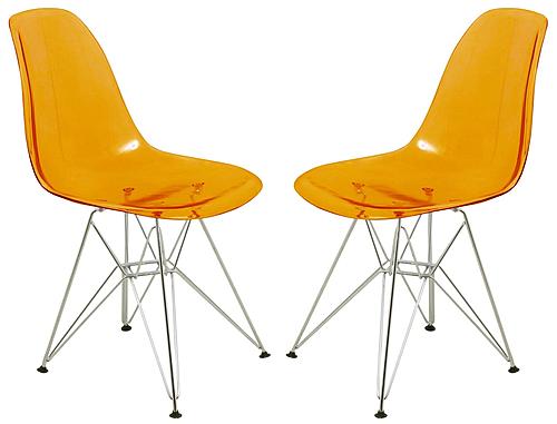 Cresco Molded Eiffel Side Chair, Set of 2, Transparent Orange by LeisureMod