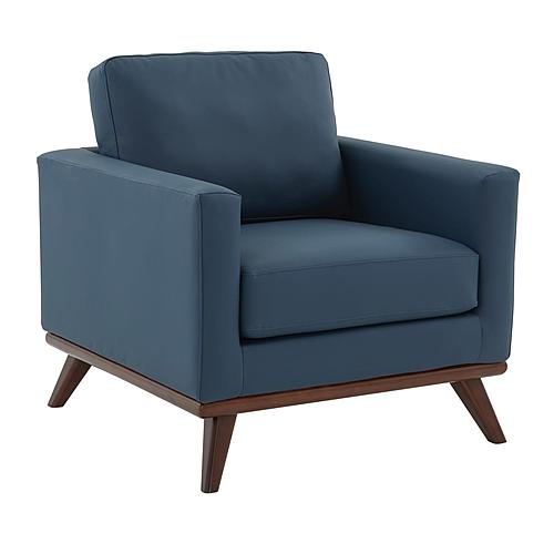 Chester Modern Leather Accent Arm Chair With Birch Wood Base, Navy Blue by LeisureMod