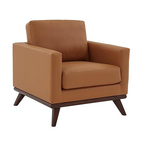 Chester Modern Leather Accent Arm Chair With Birch Wood Base, Cognac Tan by LeisureMod