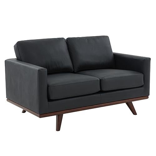 Chester Modern Leather Loveseat With Birch Wood Base, Black by LeisureMod