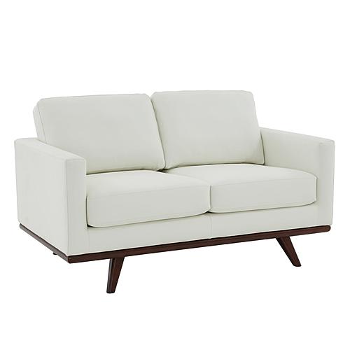 Chester Modern Leather Loveseat With Birch Wood Base, White by LeisureMod