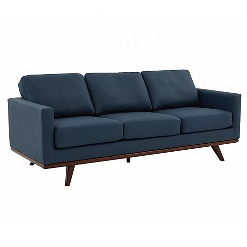 Chester Modern Leather Sofa With Birch Wood Base, Navy Blue by LeisureMod