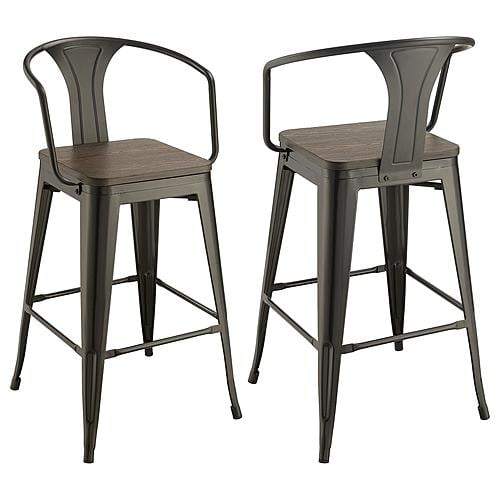 Cavalier Wooden Seat Bar Stools Dark Elm and Matte Black (Set of 2) by Coaster