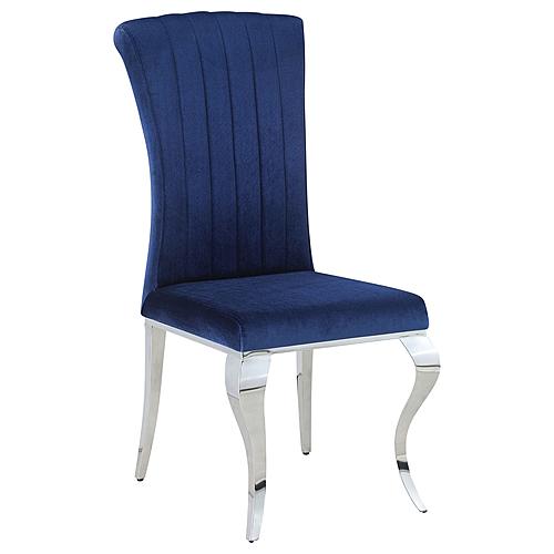 Betty Upholstered Side Chairs Ink Blue and Chrome (Set of 4) by Coaster