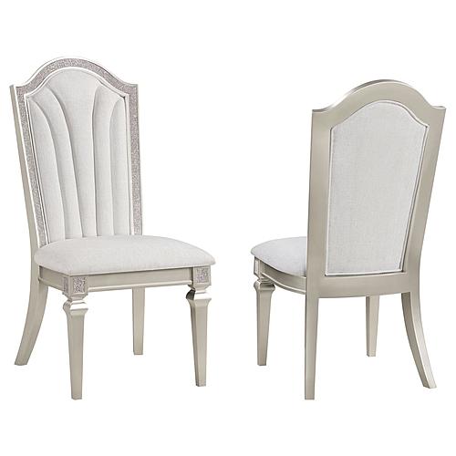 Evangeline Upholstered Dining Side Chair w/Faux Diamond Trim Ivory and Silver Oak (Set of 2) by Coaster