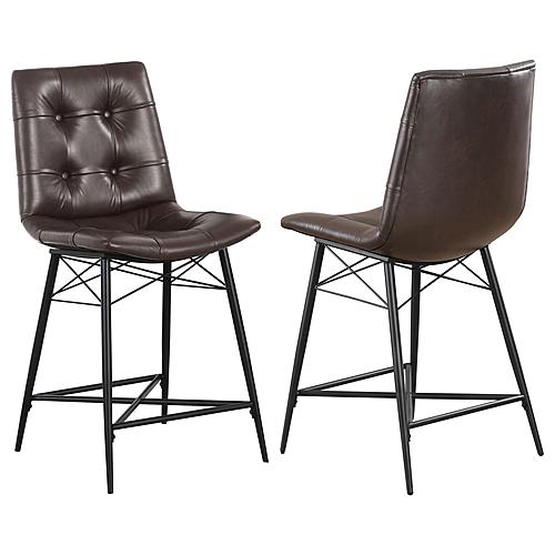 Aiken Upholstered Tufted Counter Height Stools Brown (Set of 2) by Coaster