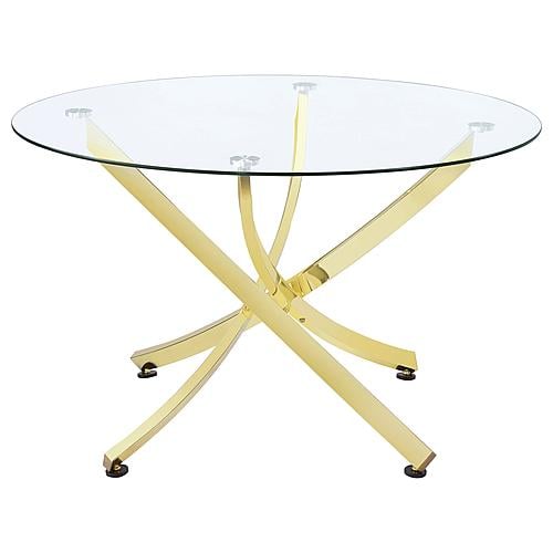 Beckham Round Dining Table Brass and Clear by Coaster