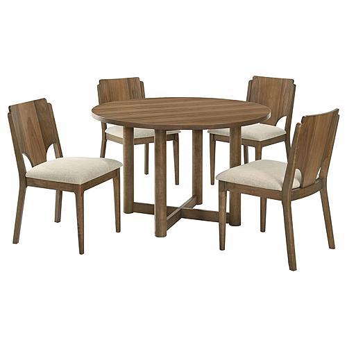 Crestmore 5-piece 46-inch Round Wood Dining Table Set Walnut by Coaster