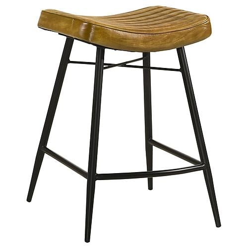 Bayu Leather Upholstered Saddle Seat Backless Counter Height Stool Antique Camel and Black (Set of 2) by Coaster