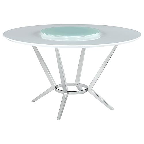 Abby Round Dining Table with Lazy Susan White and Chrome by Coaster