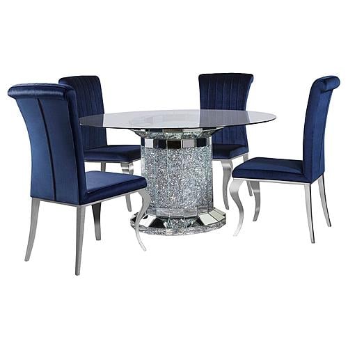 Ellie 5-piece Cylinder Pedestal Dining Room Set Mirror and Ink Blue by Coaster