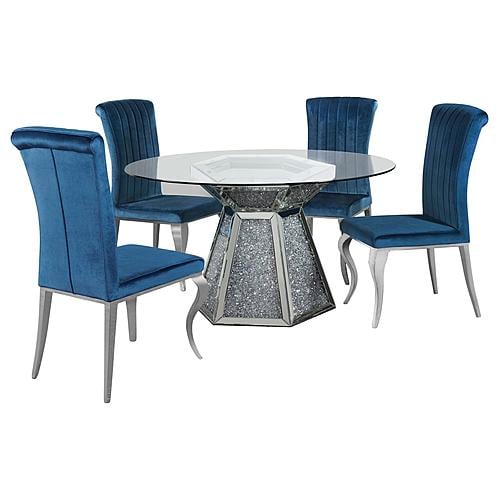 Quinn 5-piece Hexagon Pedestal Dining Room Set Mirror and Teal by Coaster