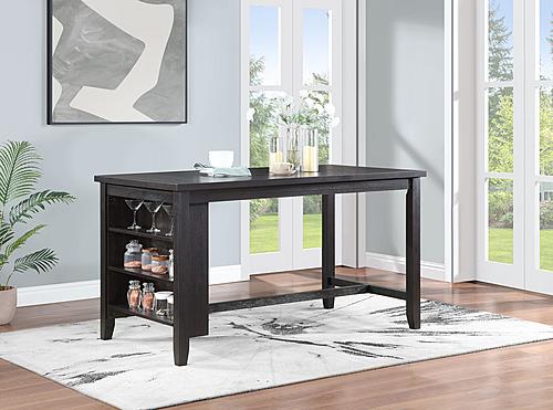 Elliston Rectangular Counter Height Dining Table with Storage Shelves Dark Grey at Futonland