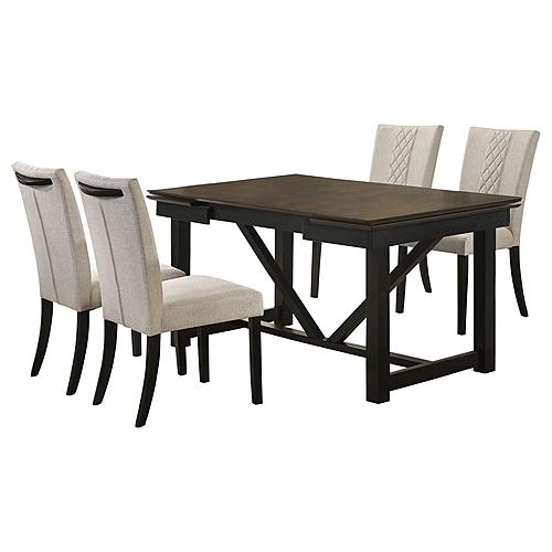 Malia 5-piece Rectangular Dining Table Set w/Refractory Extension Leaf Beige and Black by Coaster