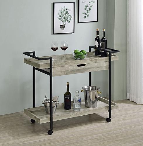 Ventura 2-tier Bar Cart with Storage Drawer Grey Driftwood by Coaster