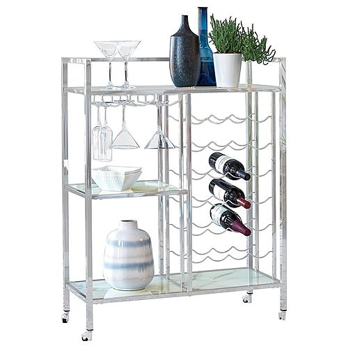 Derion Glass Shelf Serving Cart with Casters Chrome by Coaster