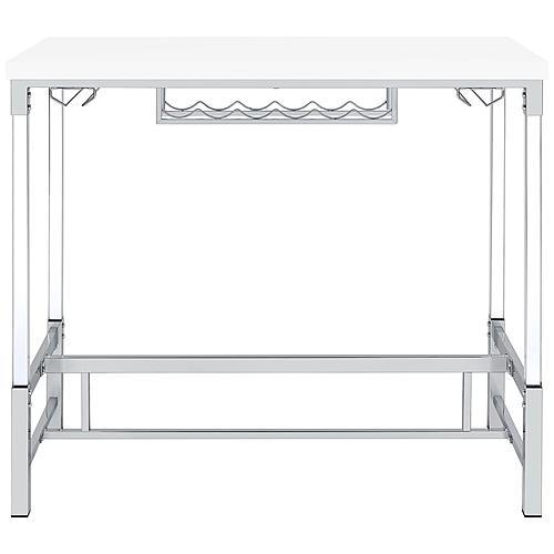 Norcrest Pub Height Bar Table w/Acrylic Legs and Wine Storage White High Gloss by Coaster