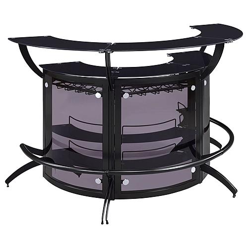 Dallas 2-shelf Curved Home Bar Smoke and Black Glass by Coaster