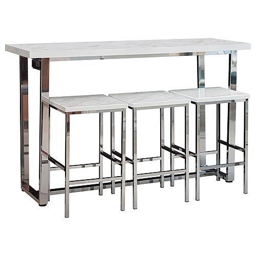 Marmot 4-piece Rectangular Counter Height Set White Marble and Chrome by Coaster